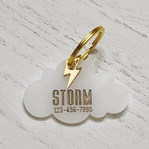 Cloud Shape - Custom Pet ID Tag | Dog Tag | Cat Tag | Acrylic Pet Tag | Pet Gift | Engraved ID Tag | Collar Charm | Rain Cloud | Storm
