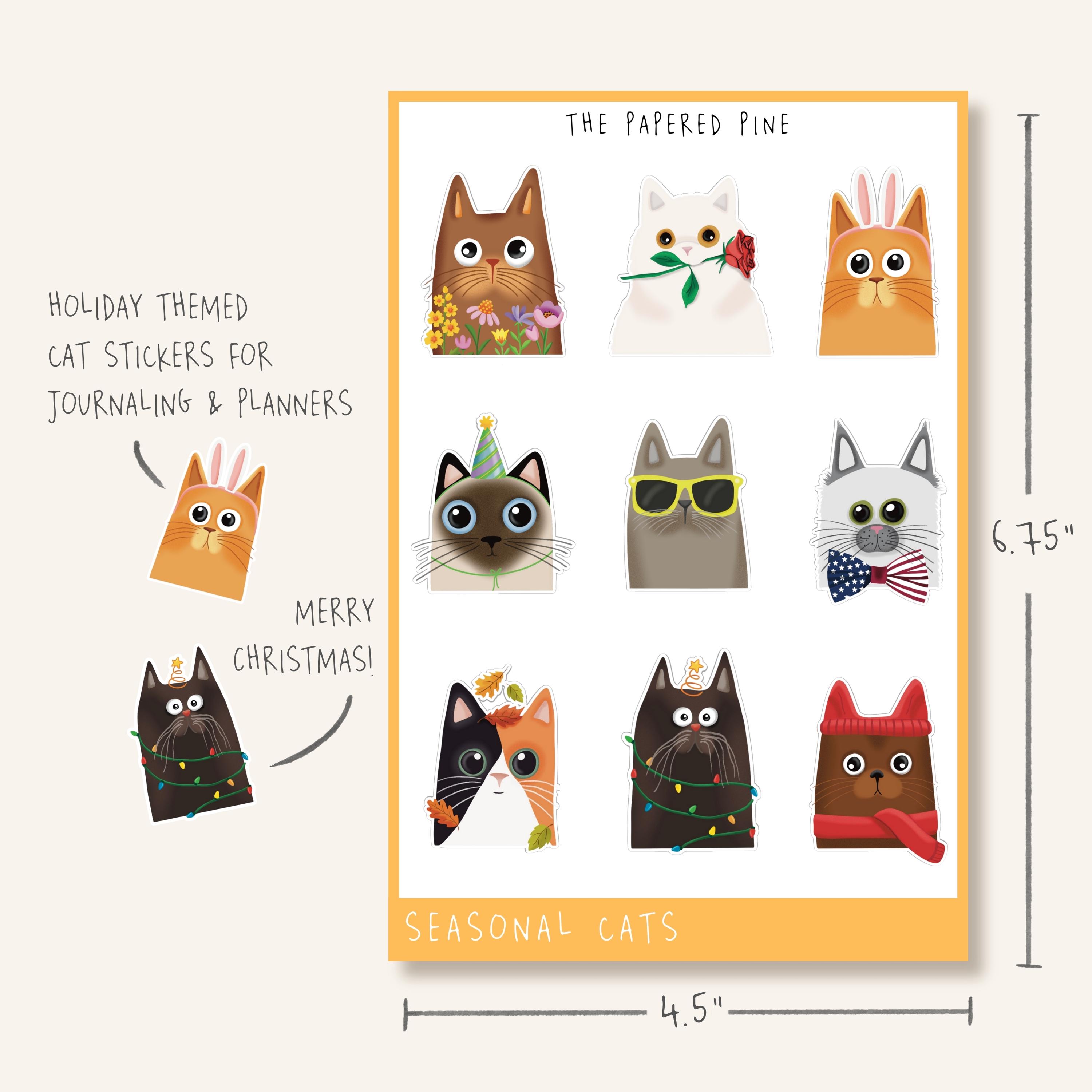 Seasonal Cats Sticker Sheet | Cute Cats | Bullet Journal | Planner ...