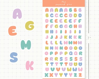 Bubbly Letters Sticker Sheet | Cute Alphabet Planner Stickers for Journaling | Matte Stickers | Scrapbooking | ABC Stickers