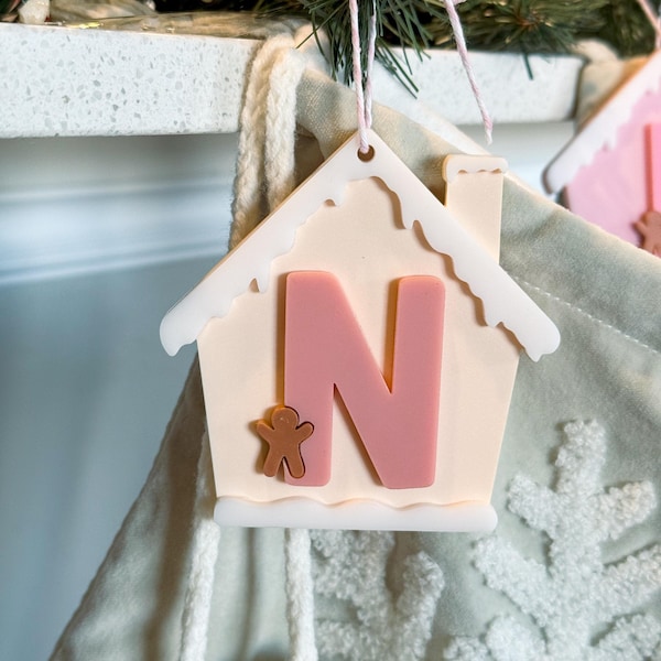 Gingerbread House - Acrylic Stocking Tag | Personalized Stocking Tag | Gift Tag | Custom Name Tag | Initial Letter | Christmas Gift Tag