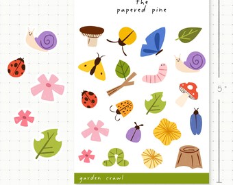 Garden Crawl Sticker Sheet | Cute Bug & Insect Planner Stickers for Journaling | Matte Stickers | Scrapbooking | Cottagecore