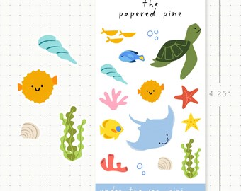 Mini Under the Sea Sticker Sheet | Cute Ocean Animals | Planner Stickers for Journaling | Matte Stickers | Scrapbooking
