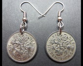Classic Jewelry (1965 Vintage 6p Great Britain LUCKY Six Pence quot Tudor ROSE, Shamrock, Thistle Leeks quot Coin Charm Earrings) British ENGLAND