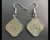 Classic Jewelry (1943 Vintage Netherlands FLOWER, SPIRAL, Pearls and Shells, Square 5c Coin Earrings Hypoallergenic Hooks) SUMMER Jewelry