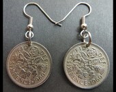 Classic Jewelry (1960 Vintage 6p Great Britain LUCKY Six Pence quot Tudor ROSE, Shamrock, Thistle Leeks quot Coin Charm Earrings) British ENGLAND