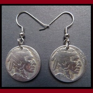 Mystery Factory (1920s & 1930s Vintage &quot;INDIAN HEAD - BUFFALO Nickel&quot; 5 cent Coin Earrings w/ Hypoallergenic Hooks) Fine Art Deco Hardware!