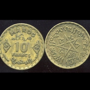 Mystery Factory (1952 Vintage Mysterious PENTAGRAM & Fleur-d-lis EMPIRE Maroc Cherifien: 10 Francs Coin, Morocco) MAGICAL Talisman...