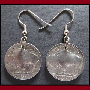 Mystery Factory (1920s & 1930s Vintage BUFFALO INDIAN Head Nickel, 5c Coin Earrings w/ Hypoallergenic Hooks) Fun Victorian Hardware...