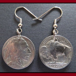 Mystery Factory (1920s & 1930s Vintage INDIAN Head BUFFALO Nickel, 5c Coin Earrings with Stainless Steel French Hooks) Wild West Cash Money!