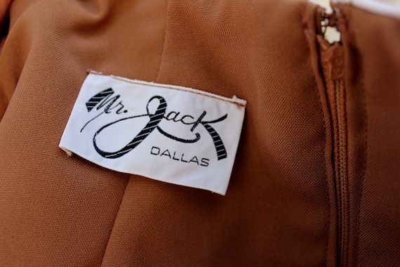 60's VINTAGE MR.JACK レーヨン ギャ バジンシャツ Vintage 1960's Mr. Jack Dallas Caramel Brown Belted Shift Dress