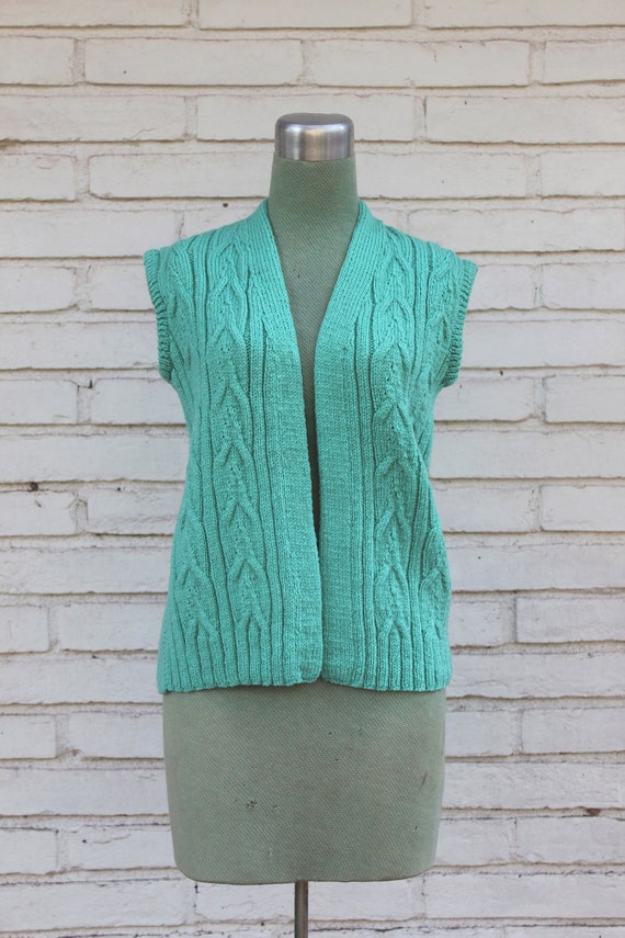 Vintage 1960's Handmade Turquoise Crochet Knit Ves