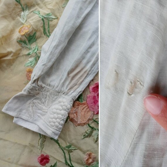 Antique 1910s Linen Blouse Raised Embroidery Whit… - image 9