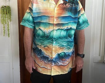 Turquoise Abstract Mens Button up Shirt