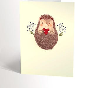 CARTE DE VOEUX avec une illustration de hérisson mignon tenant un coeur, carte d'anniversaire pour enfants, carte nouveau-né baby shower