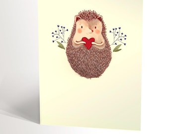 CARTE DE VOEUX avec une illustration de hérisson mignon tenant un coeur, carte d'anniversaire pour enfants, carte nouveau-né baby shower