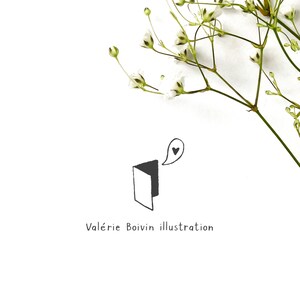 May include: A black and white illustration of an open book with a heart in a speech bubble above it. The text "Val&eacute;rie Boivin illustration" is below the image.