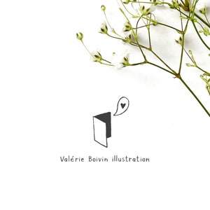 May include: A black and white illustration of an open book with a heart in a speech bubble above it. The text "Val&eacute;rie Boivin illustration" is below the image.