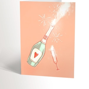 BIRTHDAY CARD with an illustration of a sparkling or champagne bottle card, popping for celebration