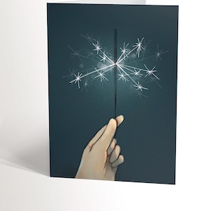 Carte de souhaits avec une illustration de main tenant un feu de bengale, carte d'anniversaire pour faire un voeu