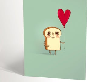 BIRTHDAY CARD with an illustration of a  cute little toast holding a red balloon, cute card for 'get well soon' too