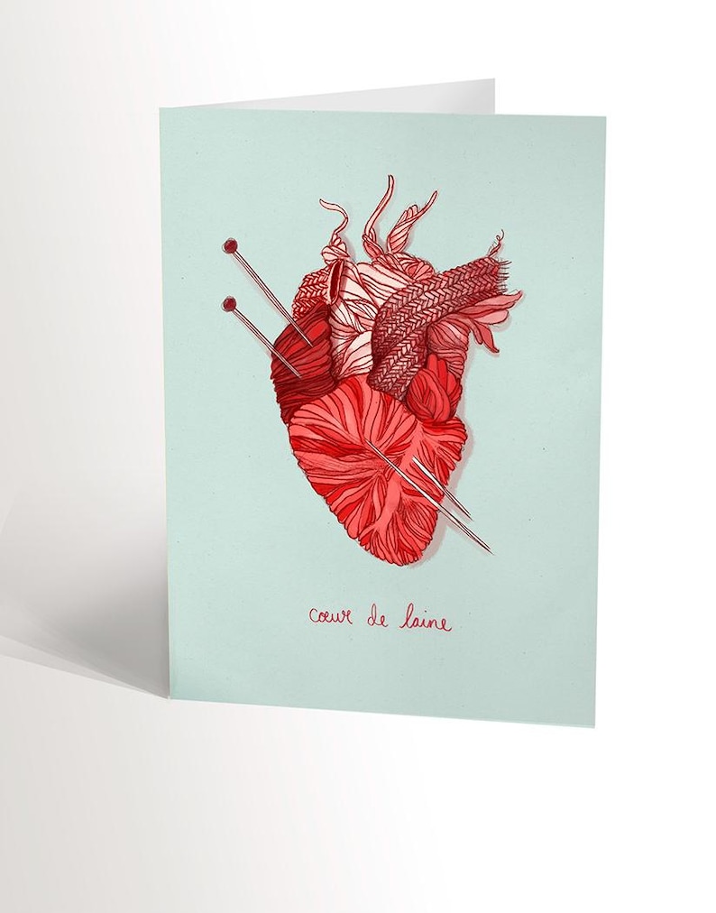 CARTE DE SOUHAIT avec une illustration de coeur tricoté rouge amour image 1