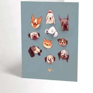 CARTE DE VOEUX avec illustration de plusieurs chiens carte anniversaire drôle avec corgi teckel caniche danois valerie boivin