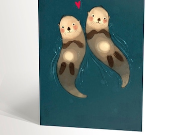 BIRTHDAY CARD with an illustration of two otters in love, card for animal lovers, cute animal card