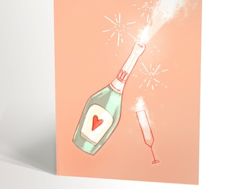 BIRTHDAY CARD with an illustration of a sparkling or champagne bottle card, popping for celebration