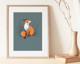 Illustrated BLUE FOX art print animal drawing wall art Valérie Boivin 8'' X 10''