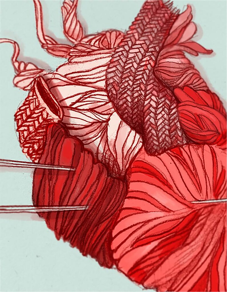 CARTE DE SOUHAIT avec une illustration de coeur tricoté rouge amour image 3