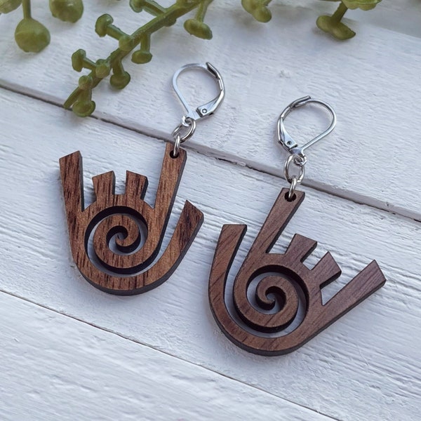 Wood ILY ASL Earrings