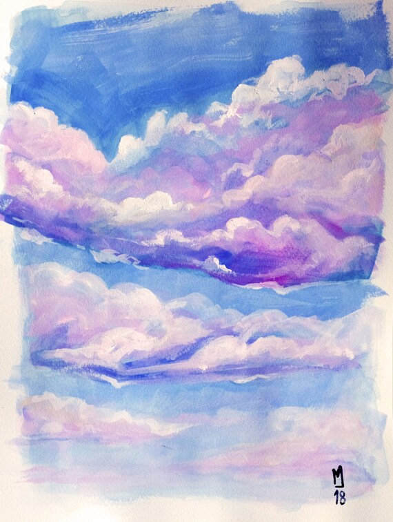 Purple Pink Clouds Gouache Painting Original Painting Sky Etsy