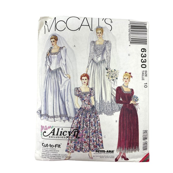 1993 McCall's 6330 Alicyn Exclusives Misses Bridal Gown and Bridesmaid Dresses Vintage Sewing Pattern Size 10 | 90s Wedding