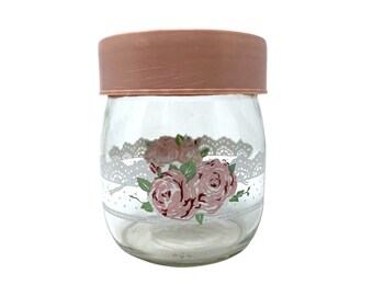Vintage Carlton Glass Canister Pink Rose and Lace .75 Liter