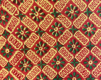Vintage rosso verde giallo astratto stampa geometrica setosa poliestere fiore fiore tessuto floreale