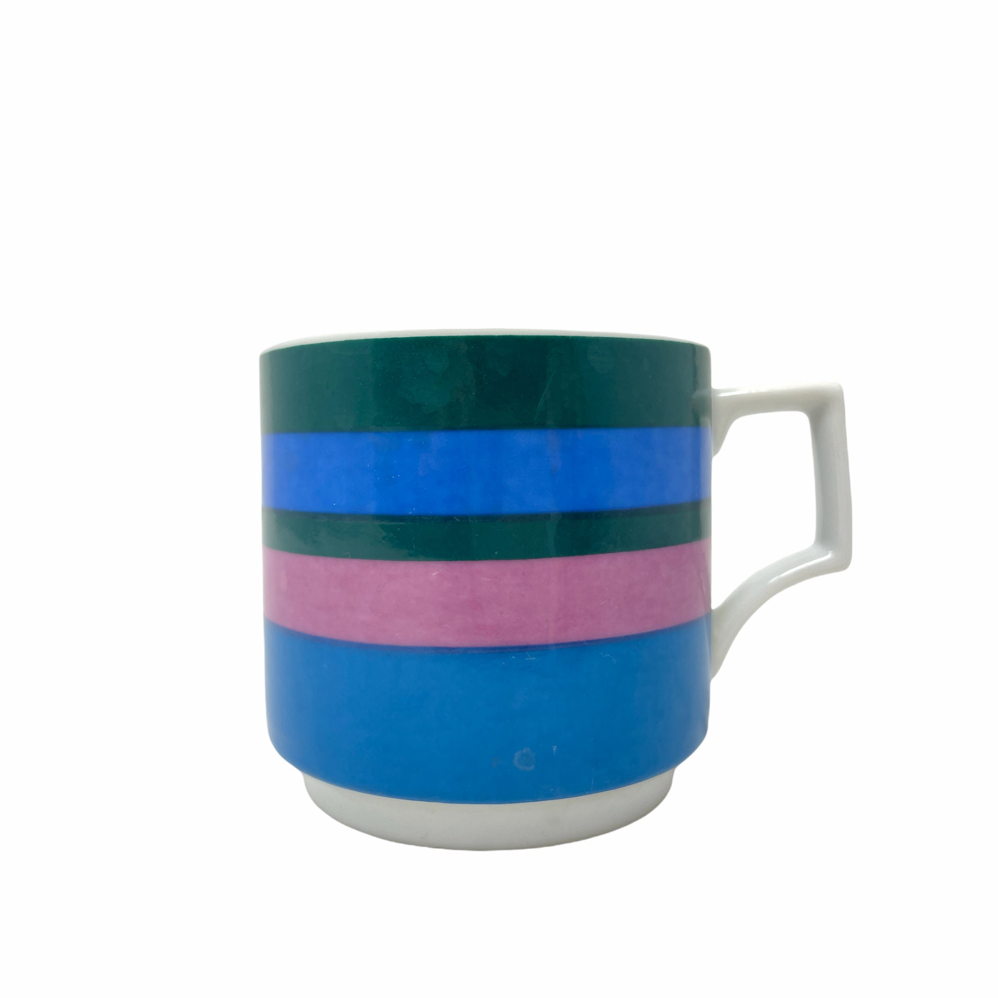 Vintage Blue Purple Teal Striped Coffee Mug 1960s Retro