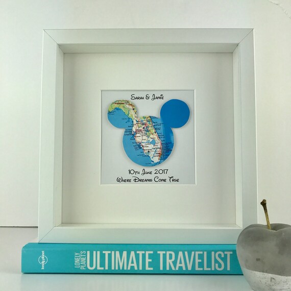 Framed Mickey Mouse Map Disney Theme Wedding Engagement And Etsy