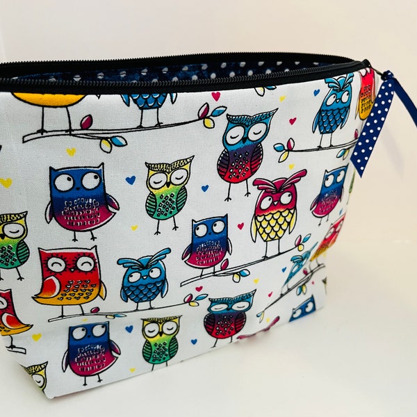 Zipper Bag Owl Themed Fabric Pouch