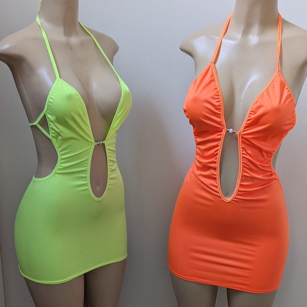 NEON Collection Basic Low Cut Dress Club Wear