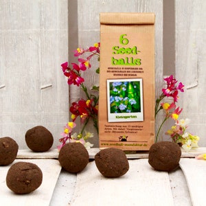 Seedballs Balkongarten 6er, Seedbombs,mit niedrigwachsender Saatgutmischung, Geschenk für Gartenfreunde, Bild 1