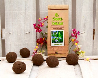 Seedballs balcony garden 6er, Seedbombs, with low-growing seed mixture, gift for garden lovers,