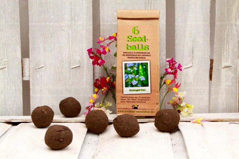 Seedballs Balkongarten 6er, Seedbombs,mit niedrigwachsender Saatgutmischung, Geschenk für Gartenfreunde, Bild 1