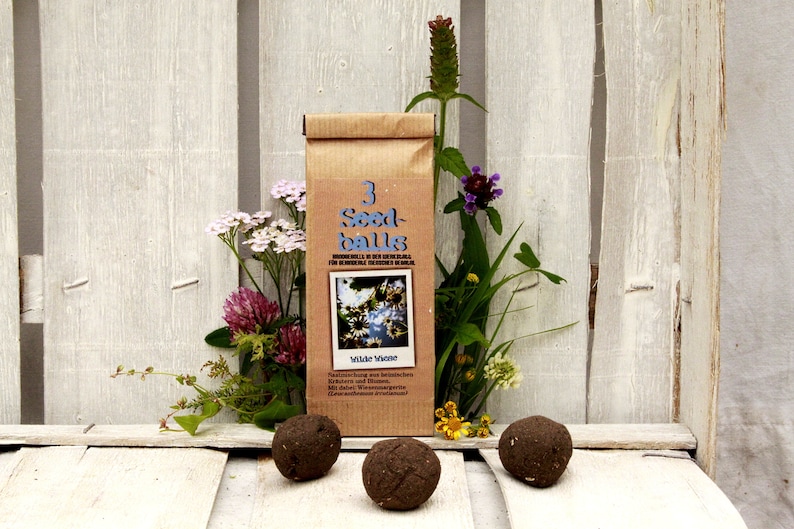 Seedballs Wilde Wiese 3er, mit Wildblumensamen regionaler Herkunft, Geschenk für Gartenfreunde, Bild 1