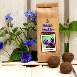 Seedballs Blue Wonder 3-pack, seed bombs with blue flowering seeds, gift for garden lovers,