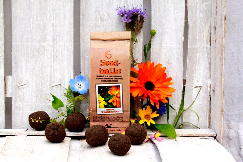 Seedballs Bienenstaatsbankett 6er, Seedbombs mit bienenfreundlichem Saatgut, Geschenk für Gartenfreunde, Bild 1