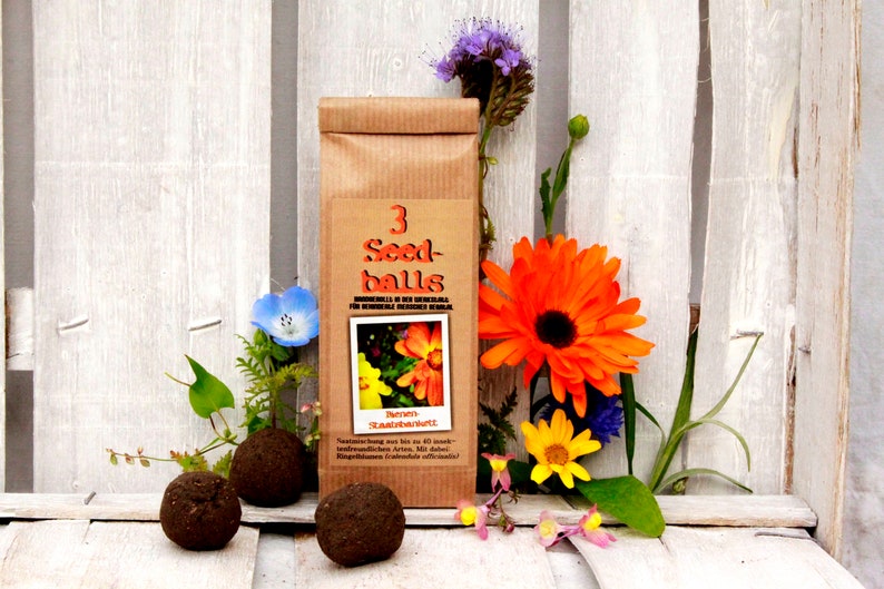 Seedballs Bienenstaatsbankett 3er, Seedbombs mit bienenfreundlichem Saatgut, Geschenk für Gartenfreunde, Bild 1