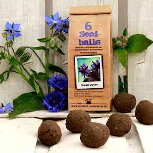 Seedballs Blue Wonder 6er, seed bombs with blue flowering flower seeds, gift for garden lovers,
