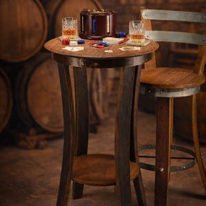 Rustic Whiskey Barrel Bistro Table Reclaimed Oak Pub Table Made in USA