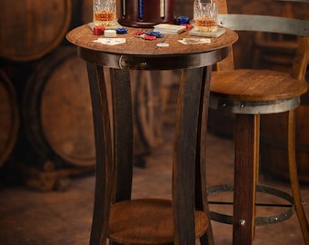 Rustic Whiskey Barrel Bistro Table Reclaimed Oak Pub Table Made in USA