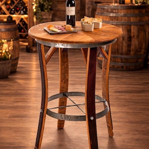 Rustic Bistro Table Reclaimed Oak Barrel Furniture Tall Winery Tasting Room Table